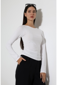 22157 KADIN KAYIK YAKA UZUN KOL UÇLARI İSPANYOL KOL  FULL LYC VİSKON YANLARI BÜZGÜLÜ BLUZ 