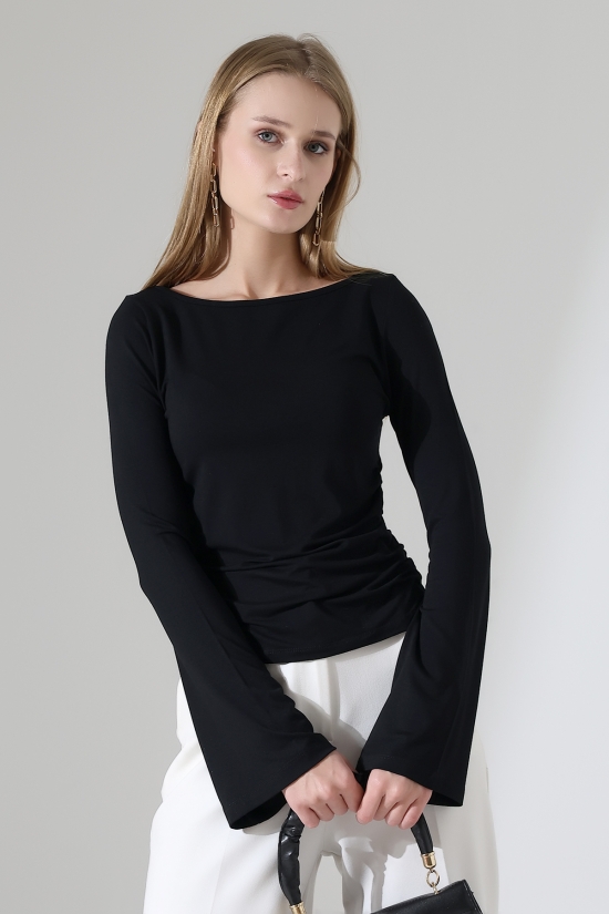 22157 KADIN KAYIK YAKA UZUN KOL UÇLARI İSPANYOL KOL FULL LYC VİSKON YANLARI BÜZGÜLÜ BLUZ 22157 KADIN KAYIK YAKA UZUN KOL UÇLARI İSPANYOL KOL FULL LYC VİSKON YANLARI BÜZGÜLÜ BLUZ