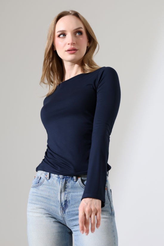 22157 KADIN KAYIK YAKA UZUN KOL UÇLARI İSPANYOL KOL  FULL LYC VİSKON YANLARI BÜZGÜLÜ BLUZ 