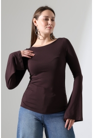 22157 KADIN KAYIK YAKA UZUN KOL UÇLARI İSPANYOL KOL  FULL LYC VİSKON YANLARI BÜZGÜLÜ BLUZ 