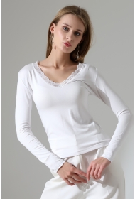 22144 KADIN V YAKASI DANTELLİ FULL LYC VORTVİSK UZUN KOL BLUZ 