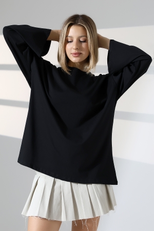 22139 KADIN UZUN KOLAĞZI GENİŞ SALAŞ OVERSİZE PAMUKLU BLUZ 