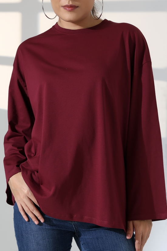 22139 KADIN UZUN KOLAĞZI GENİŞ SALAŞ OVERSİZE PAMUKLU BLUZ 