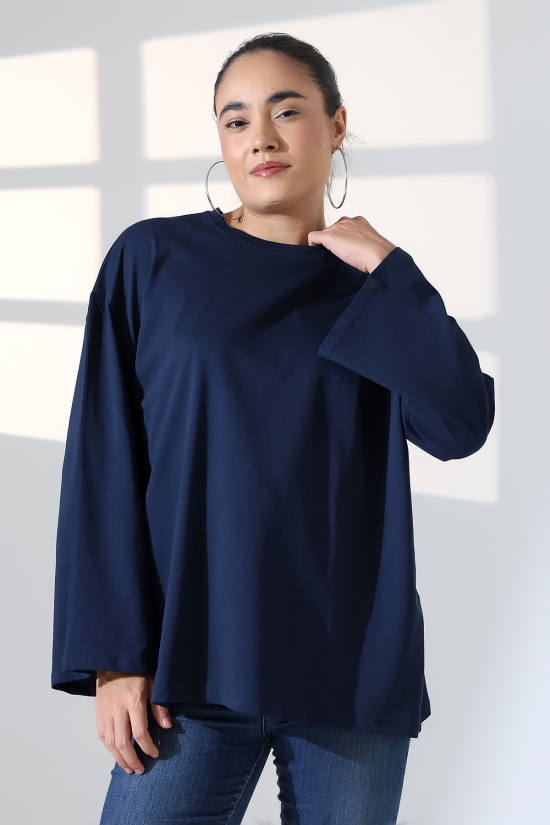 22139 KADIN UZUN KOLAĞZI GENİŞ SALAŞ OVERSİZE PAMUKLU BLUZ 