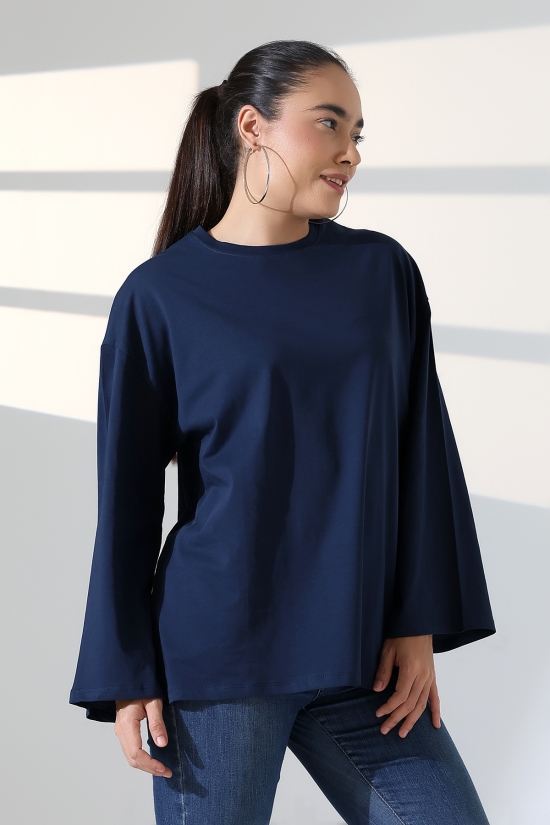 22139 KADIN UZUN KOLAĞZI GENİŞ SALAŞ OVERSİZE PAMUKLU BLUZ 