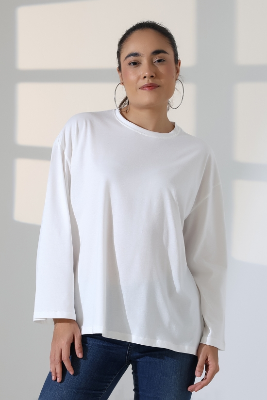 22139 KADIN UZUN KOLAĞZI GENİŞ SALAŞ OVERSİZE PAMUKLU BLUZ 