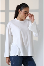 22139 KADIN UZUN KOLAĞZI GENİŞ SALAŞ OVERSİZE PAMUKLU BLUZ 