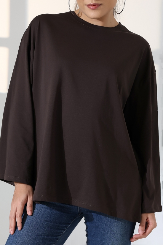 22139 KADIN UZUN KOLAĞZI GENİŞ SALAŞ OVERSİZE PAMUKLU BLUZ 