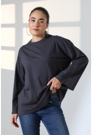 22139 KADIN UZUN KOLAĞZI GENİŞ SALAŞ OVERSİZE PAMUKLU BLUZ 