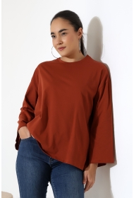 22139 KADIN UZUN KOLAĞZI GENİŞ SALAŞ OVERSİZE PAMUKLU BLUZ 