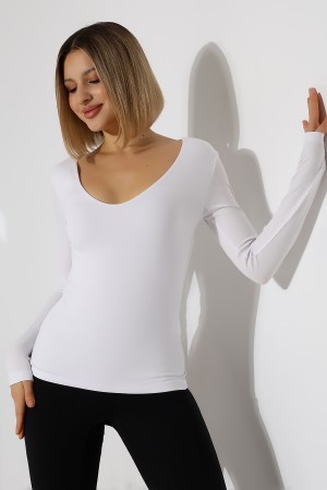 22132 KADIN TULUM V YAKA FULL LYC VORTVİSK UZUN KOL BLUZ 