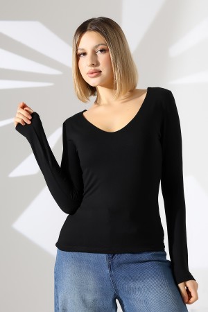 22132 KADIN TULUM V YAKA FULL LYC VORTVİSK UZUN KOL BLUZ 