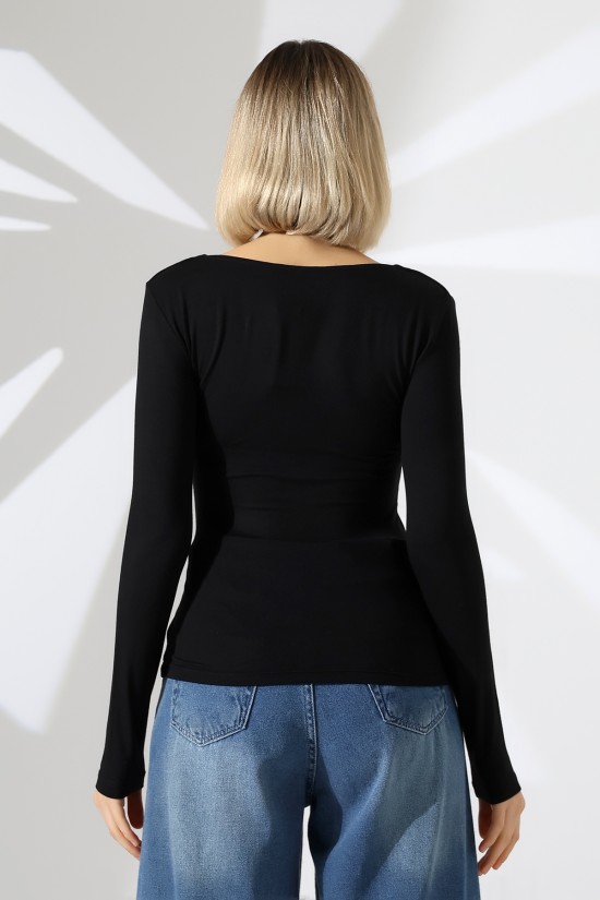 22132  KADIN  TULUM V YAKA FULL LYC VORTVİSK  UZUN KOL   BLUZ 