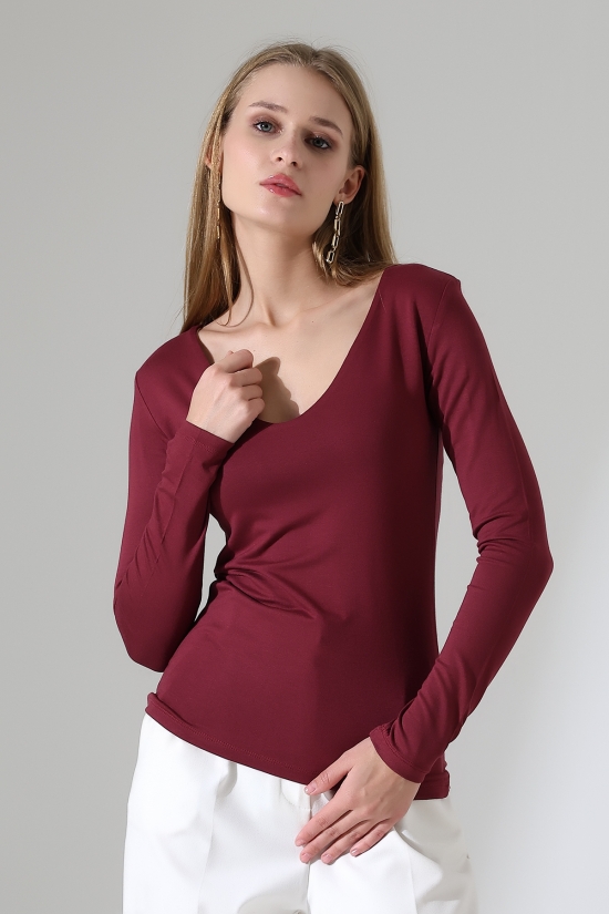 22132 KADIN TULUM V YAKA FULL LYC VORTVİSK UZUN KOL BLUZ 