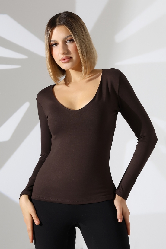 22132  KADIN  TULUM V YAKA FULL LYC VORTVİSK  UZUN KOL   BLUZ 