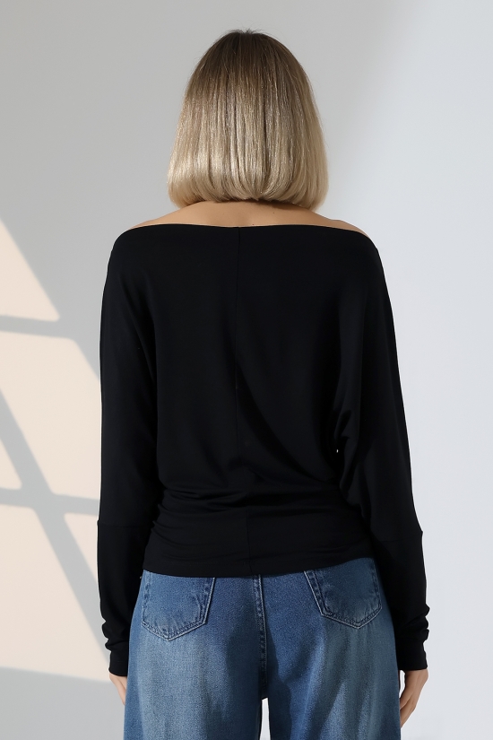 22153 KADIN OMUZ DÜŞÜMLU ASMTRK UZUN KOLU BEDENDE VE PARÇALI   BLUZ 