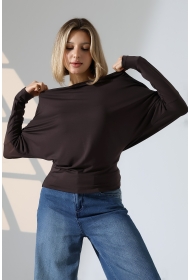 22153 KADIN OMUZ DÜŞÜMLU ASMTRK UZUN KOLU BEDENDE VE PARÇALI   BLUZ 