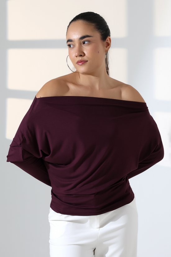 22153 KADIN OMUZ DÜŞÜMLU ASMTRK UZUN KOLU BEDENDE VE PARÇALI   BLUZ 