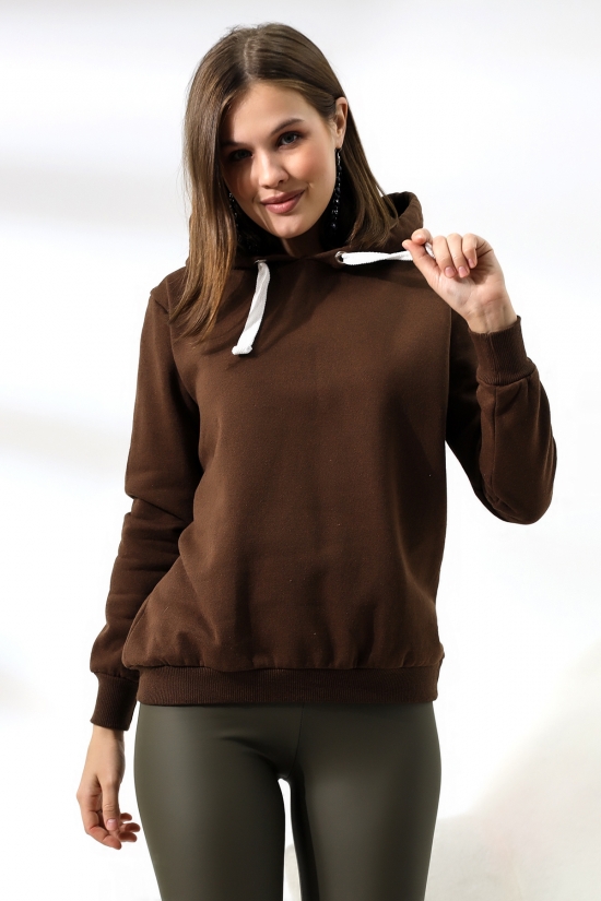 19491 BAYAN DÜZ 2İP ŞARDONLU  KAPŞONLU SWETSHIRT