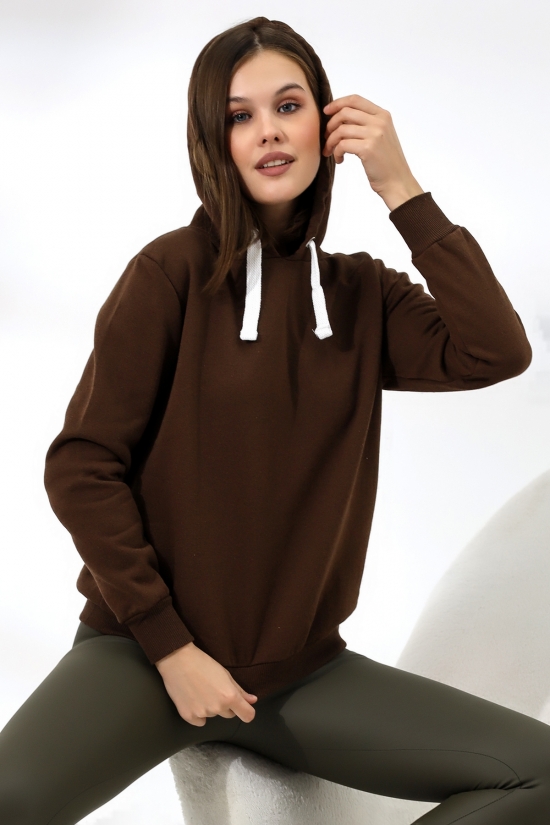 19491 BAYAN DÜZ 2İP ŞARDONLU  KAPŞONLU SWETSHIRT