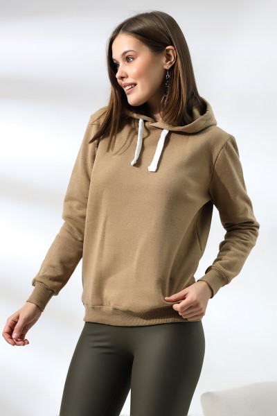 19491 KADIN DÜZ 2İP ŞARDONLU  KAPŞONLU SWETSHIRT