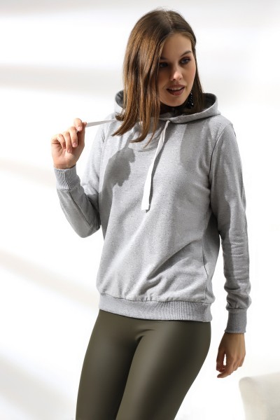 19491 KADIN DÜZ 2İP ŞARDONLU  KAPŞONLU SWETSHIRT
