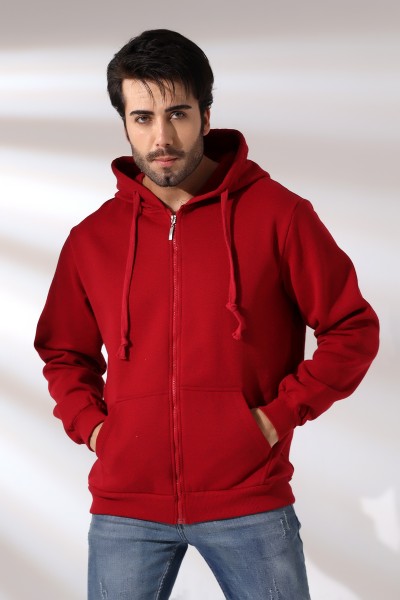 19195 ERKEK DÜZ 2İP ŞARD. KEMİK FERM. KAPŞONLU SWETSHIRT