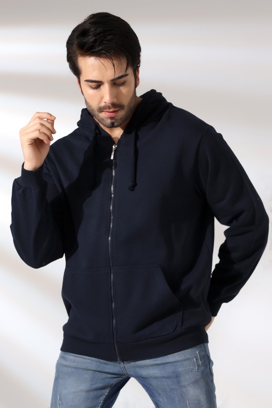 19195 ERKEK DÜZ 2İP ŞARD. KEMİK FERM. KAPŞONLU SWETSHIRT