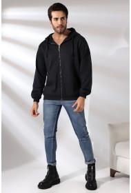 19195 ERKEK DÜZ 2İP ŞARD. KEMİK FERM. KAPŞONLU SWETSHIRT