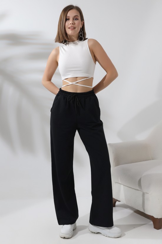 21566  BAYAN CEPLİ SALAŞ GENİŞ DÖKÜMLÜ 2 İP PANTOLON 