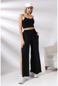 21143  KADIN AYROBİN SALAŞ CEPLİUZUN PAÇA YANLARI AÇIK YIRTMAÇLI SALAŞ PANTOLON 