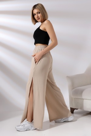 21143  KADIN AYROBİN SALAŞ CEPLİUZUN PAÇA YANLARI AÇIK YIRTMAÇLI SALAŞ PANTOLON 