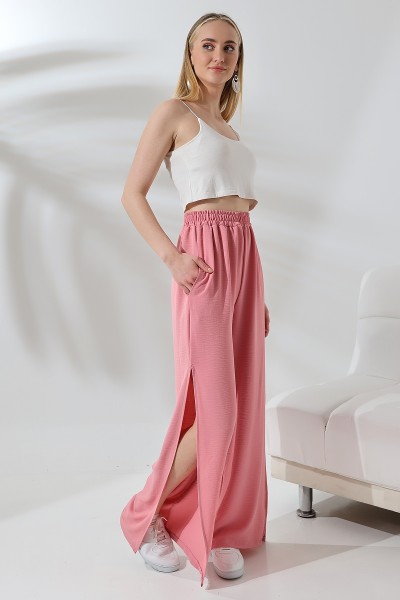 21143  KADIN AYROBİN SALAŞ CEPLİUZUN PAÇA YANLARI AÇIK YIRTMAÇLI SALAŞ PANTOLON 