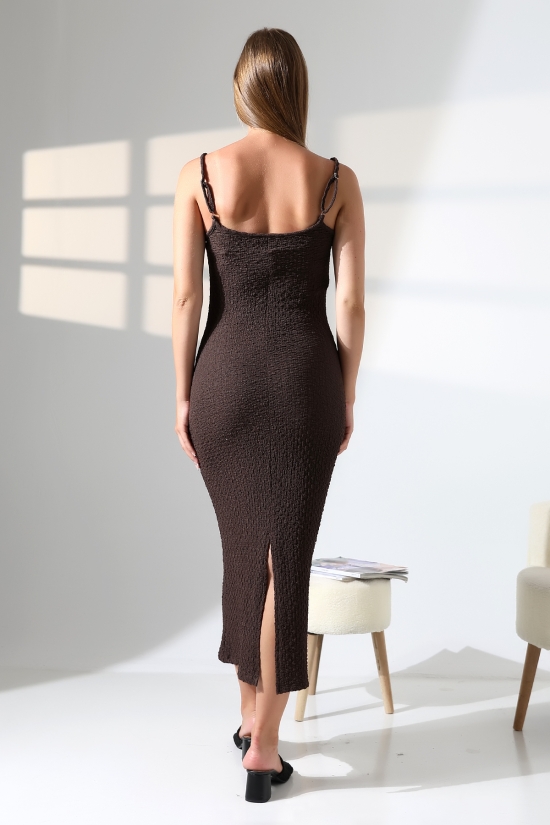 22069 KADIN JAKARLI VİYANA İP ASKILI ASKI AYARLI UZUN ELBİSE  